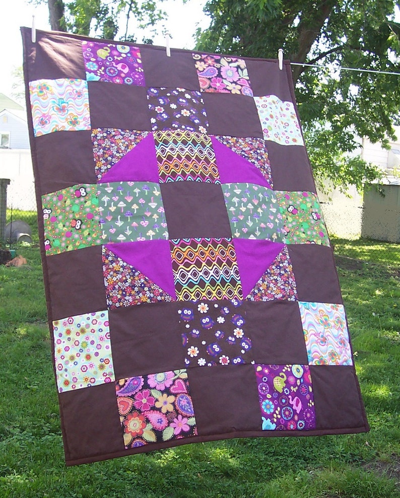 Groovy Fairy Forest Animal Owl Patchwork Quilt Fairy Forest Owl Quilt for Baby Crib 42 x 58