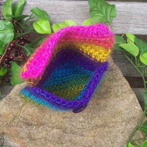 Variegated Rainbow Crochet Button Pouch Crochet Bag Coin Purse Makeup Bag Pouch Handmade Essential Oils Gift Card Holder image 3