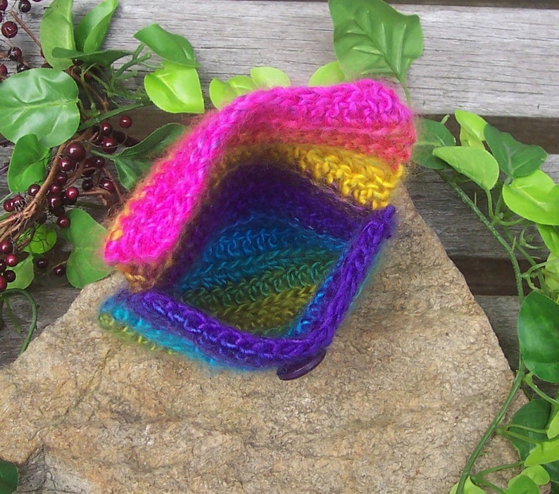 Variegated Rainbow Crochet Button Pouch Crochet Bag Coin Purse Makeup Bag Pouch Handmade Essential Oils Gift Card Holder image 3