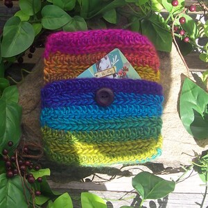 Variegated Rainbow Crochet Button Pouch Crochet Bag Coin Purse Makeup Bag Pouch Handmade Essential Oils Gift Card Holder image 5