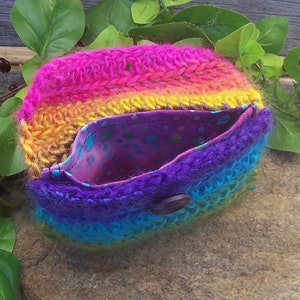 Variegated Rainbow Crochet Button Pouch Crochet Bag Coin Purse Makeup Bag Pouch Handmade Essential Oils Gift Card Holder image 9