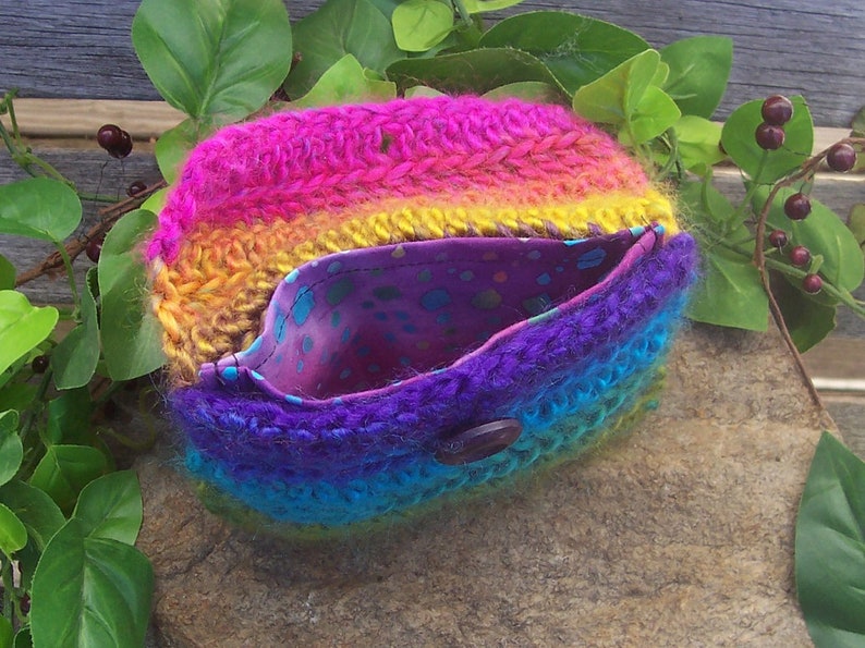 Variegated Rainbow Crochet Button Pouch Crochet Bag Coin Purse Makeup Bag Pouch Handmade Essential Oils Gift Card Holder image 9