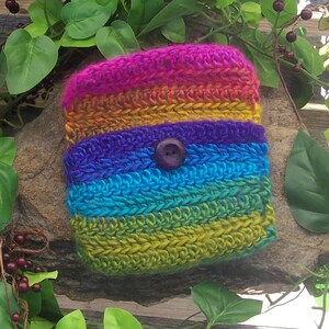 Variegated Rainbow Crochet Button Pouch Crochet Bag Coin Purse Makeup Bag Pouch Handmade Essential Oils Gift Card Holder image 4