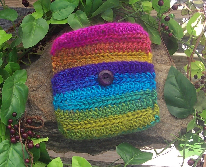 Variegated Rainbow Crochet Button Pouch Crochet Bag Coin Purse Makeup Bag Pouch Handmade Essential Oils Gift Card Holder image 4