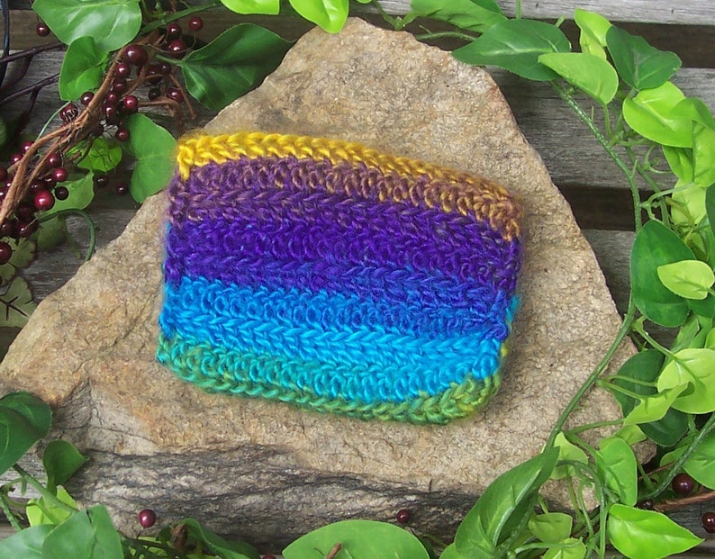 Variegated Rainbow Crochet Button Pouch Crochet Bag Coin Purse Makeup Bag Pouch Handmade Essential Oils Gift Card Holder image 2