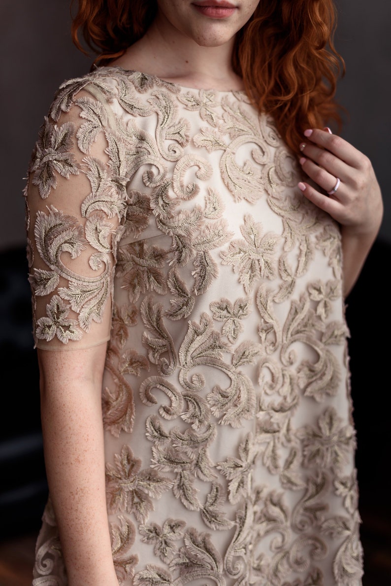embroidered wedding guest dress