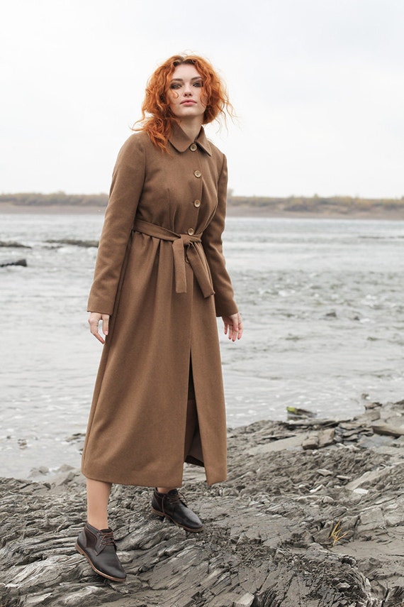 Autumn brown coat dress coat long classic coat woman wool Etsy