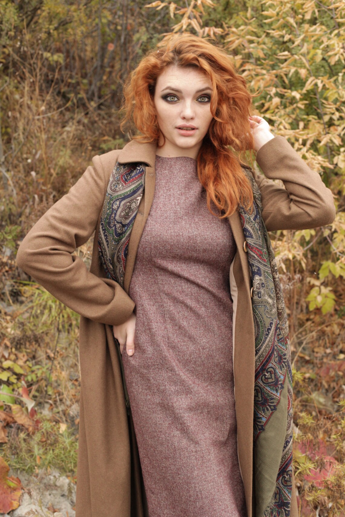 Autumn brown coat dress coat long classic coat woman wool Etsy