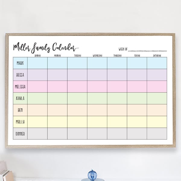 Printable Dry Erase Board -- Family Weekly Calendar // Family Schedule // Family Weekly Planner // Family Organizer