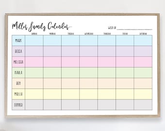 Printable Dry Erase Board -- Family Weekly Calendar // Family Schedule // Family Weekly Planner // Family Organizer