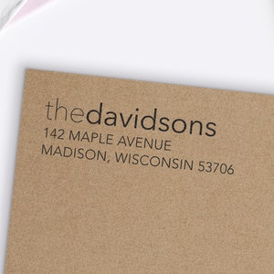 Return Address Stamp -- Modern Names // Self-Inking Stamp // Wood Handle Stamp // Contemporary Return Address Stamp // Wedding Stamp