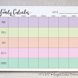 Custom Family Weekly Calendar Notepad, Family Schedule, Weekly Agenda, Weekly Family Organizer Notepad, Family Chore Chart