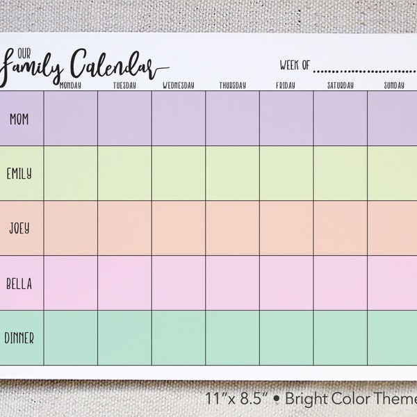 Custom Family Weekly Calendar Notepad, Family Schedule, Weekly Agenda, Weekly Family Organizer Notepad, Family Chore Chart