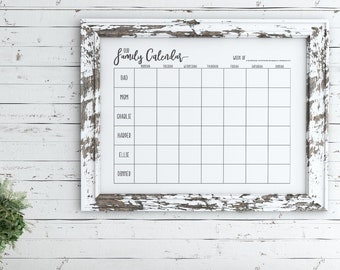 Family Weekly Calendar, Family Schedule, Weekly Planner, Weekly Family Organizer, DIY Dry Erase Board, Printable Dry Erase Board,