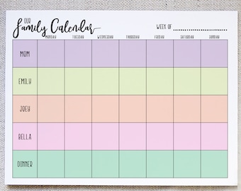 Custom Family Weekly Calendar Notepad, Family Schedule, Weekly Agenda, Weekly Family Organizer Notepad, Family Chore Chart