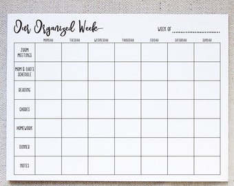 Custom Family Weekly Calendar Notepad, Family Schedule, Weekly Agenda, Weekly Family Organizer, Family Chore Chart