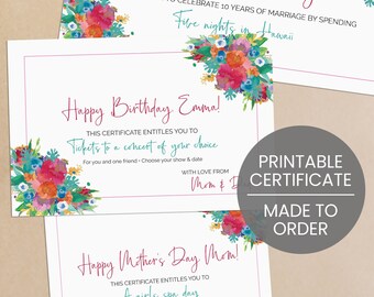 Printable Gift Certificate // Printable Birthday Certificate // Printable Anniversary Certificate // Printable Mother's Day Voucher