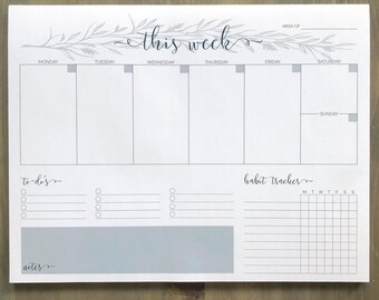 Weekly Planner Notepad // Weekly Calendar // Weekly Schedule // Weekly Agenda // Weekly Organizer // Habit Tracker