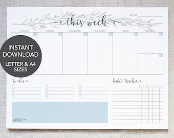 Printable Weekly Calendar, Weekly Agenda, Printable Weekly To-Do List, Habit Tracker, Goal Tracker, Printable To Do List