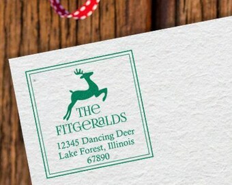Christmas Return Address Stamp: Deer Design - Self-Inking or Wood
