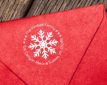 Snowflake Return Address Stamp: Self-Inking or Wood Mounted
