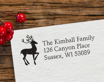 Deer Return Address Stamp, Christmas Card Return Address Stamp, Self-Inking Stamp, Rubber Stamp, Holiday Return Address Stamp