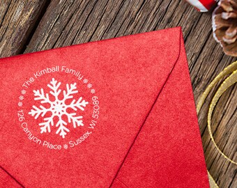 Winter Return Address Stamp // Self-Inking Stamp // Wood Stamp with Handle // Wood Stamp // Snowflake Return Address Stamp
