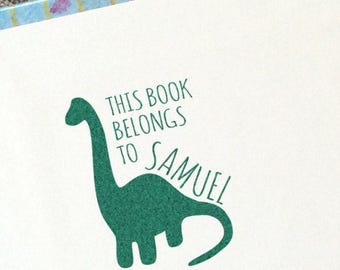 Kids Dinosaur Stamp - Custom Name Book or Library Label