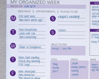 Weekly Organizer Notepad // To-Do List // Monogrammed Weekly Planner // Desk Pad // Monogrammed To-Do // Agenda Notepad // Weekly Calendar