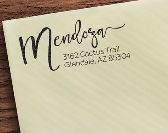Return Address Stamp: Cursive Calligraphy - Self-Inking or Wood