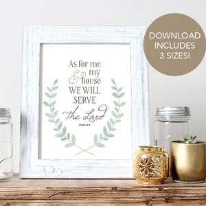 Joshua 24:15 Printable File, As for Me and My House We Will Serve the Lord Instant Download, Bible Verse Art Print, Printable Scripture Art image 1