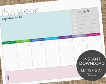 PRINTABLE Weekly Planner, Printable Weekly Calendar, Printable Weekly To Do List, Printable Weekly Organizer, Printable Weekly Agenda