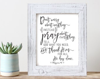 Art Print -- Philippians 4:6 // Inspirational Verse Wall Art // Bible Verse Art Print // Scripture Art Print // Don't worry print