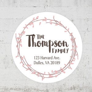 Pink Wreath Return Address Label, Return Address Sticker, Wreath Return Address Sticker, Custom Return Address Sticker