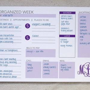 Weekly Organizer Notepad // To-Do List // Monogrammed Weekly Planner // Desk Pad // Monogrammed To-Do // Agenda Notepad // Weekly Calendar