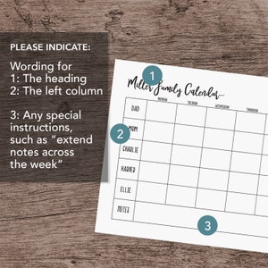 Custom Family Weekly Calendar Notepad, Family Schedule, Weekly Agenda, Weekly Family Organizer, Family Chore Chart image 9