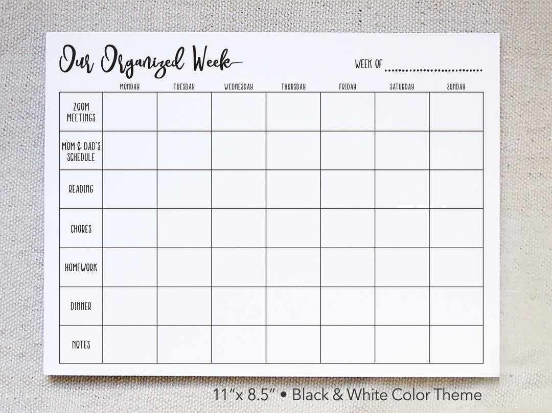 Custom Family Weekly Calendar Notepad, Family Schedule, Weekly Agenda