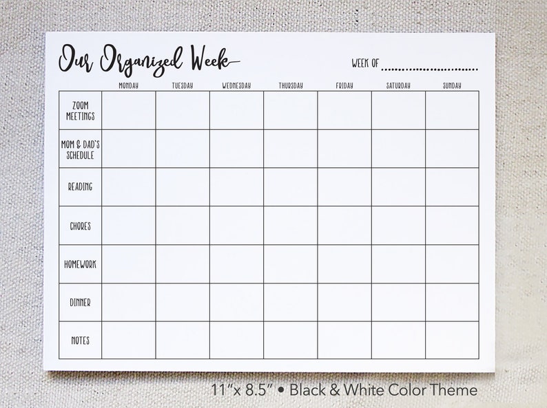 Custom Family Weekly Calendar Notepad, Family Schedule, Weekly Agenda, Weekly Family Organizer, Family Chore Chart image 1
