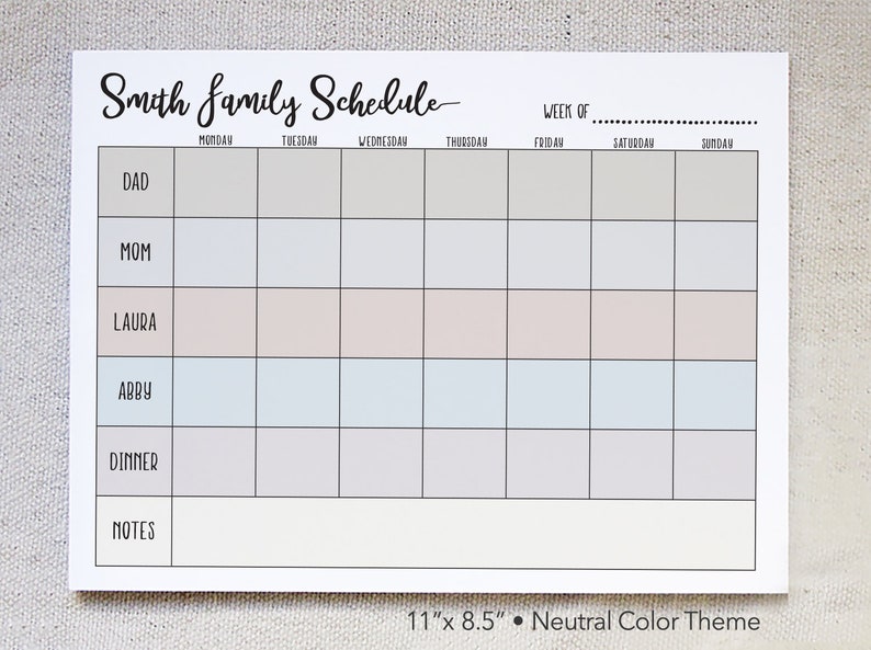 Custom Family Weekly Calendar Notepad, Family Schedule, Weekly Agenda, Weekly Family Organizer, Family Chore Chart image 6