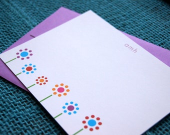 Flat Notecards -- Flower Dots, Custom Notecards, Personalized Stationery, Monogram Stationery, Floral Notecards