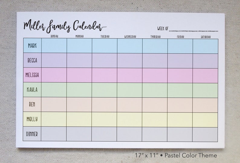 Custom Family Weekly Calendar Notepad, Family Schedule, Weekly Agenda, Weekly Family Organizer, Family Chore Chart image 5