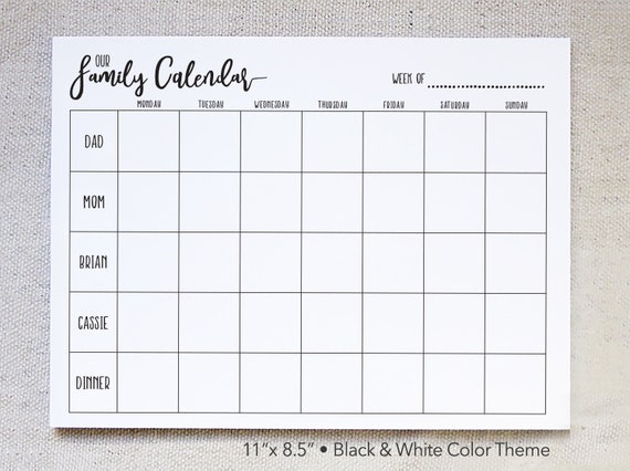 Family Calendar Chore Chart