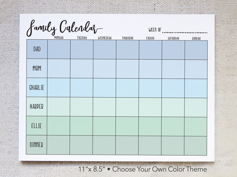 Custom Family Weekly Calendar Notepad, Family Schedule, Weekly Agenda, Weekly Family Organizer, Family Chore Chart image 7