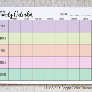 Custom Family Weekly Calendar Notepad, Family Schedule, Weekly Agenda, Weekly Family Organizer, Family Chore Chart image 2