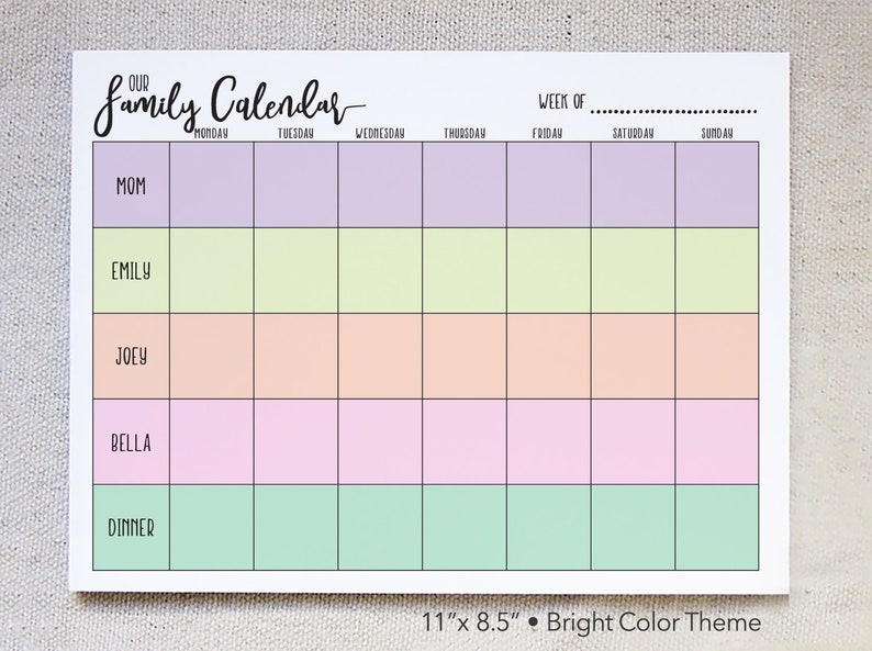 Custom Family Weekly Calendar Notepad, Family Schedule, Weekly Agenda, Weekly Family Organizer, Family Chore Chart image 2