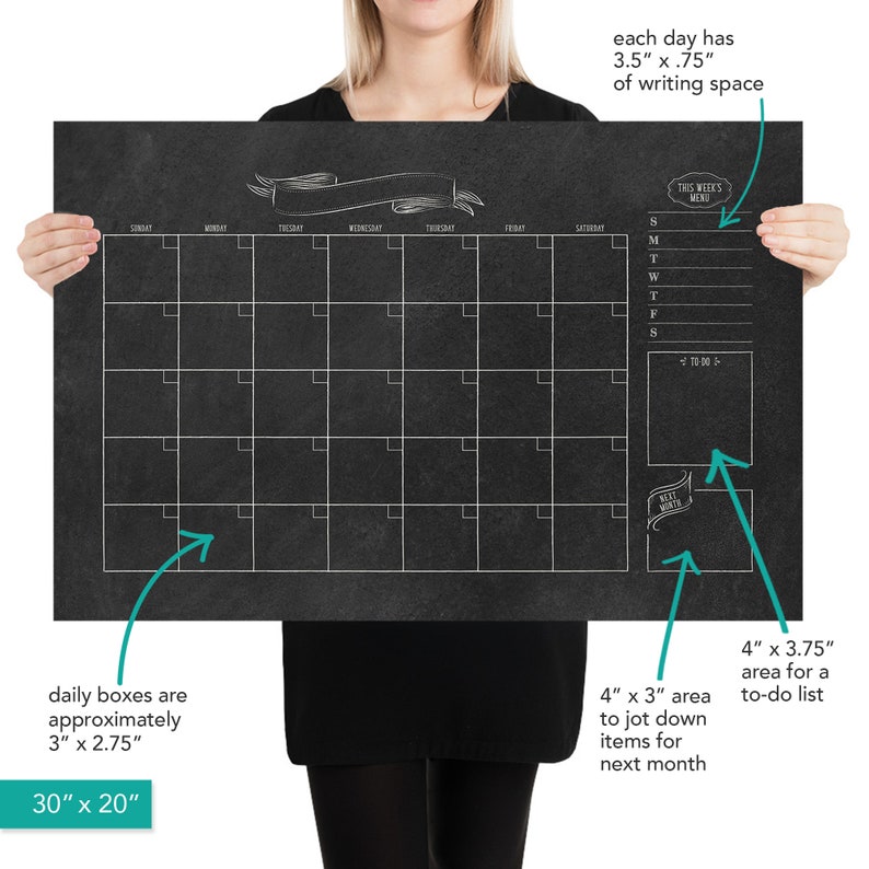 Printable Monthly Calendar, Chalkboard Calendar, Monthly Wall Calendar, Command Center, Blank Monthly Calendar, Dry Erase Wall Calendar image 7