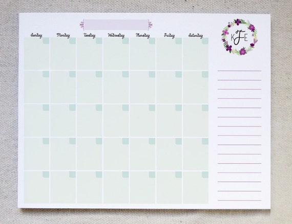 printable custom monthly calendar monogrammed monthly etsy calendars to fill in