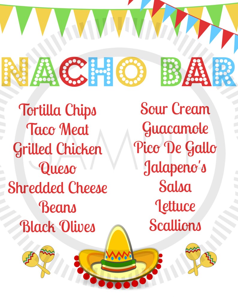 Taco Nacho Bar Potluck Sign Up Sheet