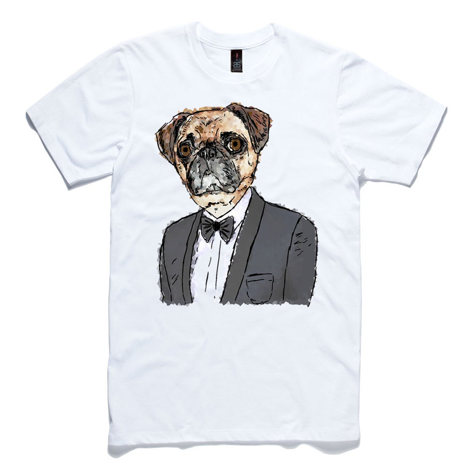Pug In A Suit T-Shirt by RockPaperHeart in white dog sketch | Etsy