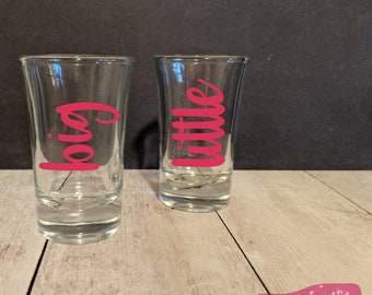 Big Little *Set of 2* Shot Glasses or Champagne Flutes - Sorority Sisters Pledge Rush Week Probate - Christmas Gift Idea laser engraved